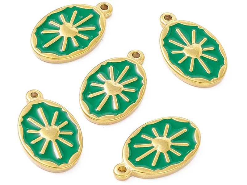 La Petite Epicerie zon hanger groen emaille ovaal 23x14 mm per stuk