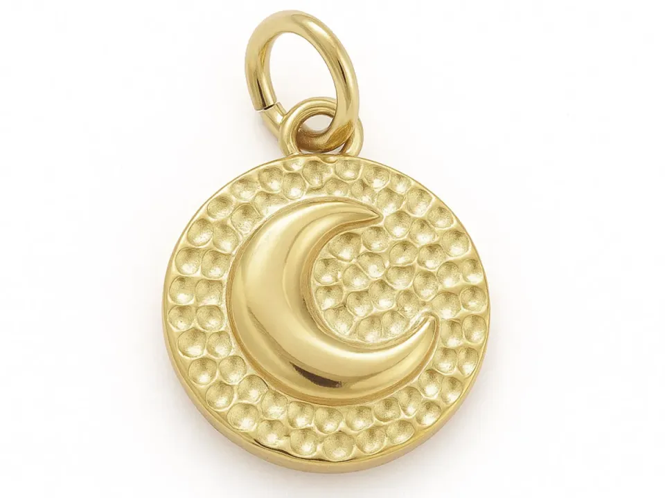 La Petite Epicerie bedel maan rond goud 14,5 mm RVS 316