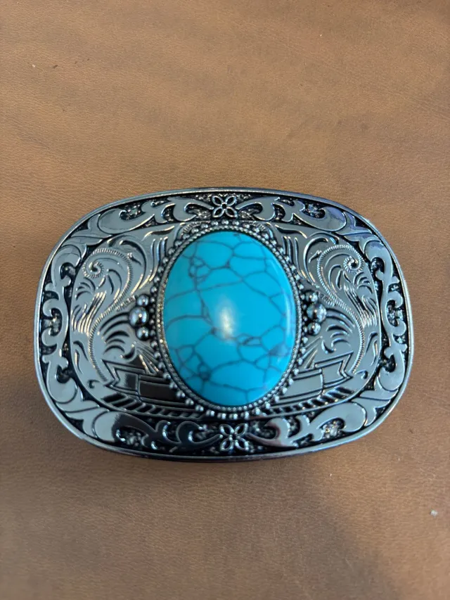 Leather House Silver 3,5 cm Gesp Blauwe Steen