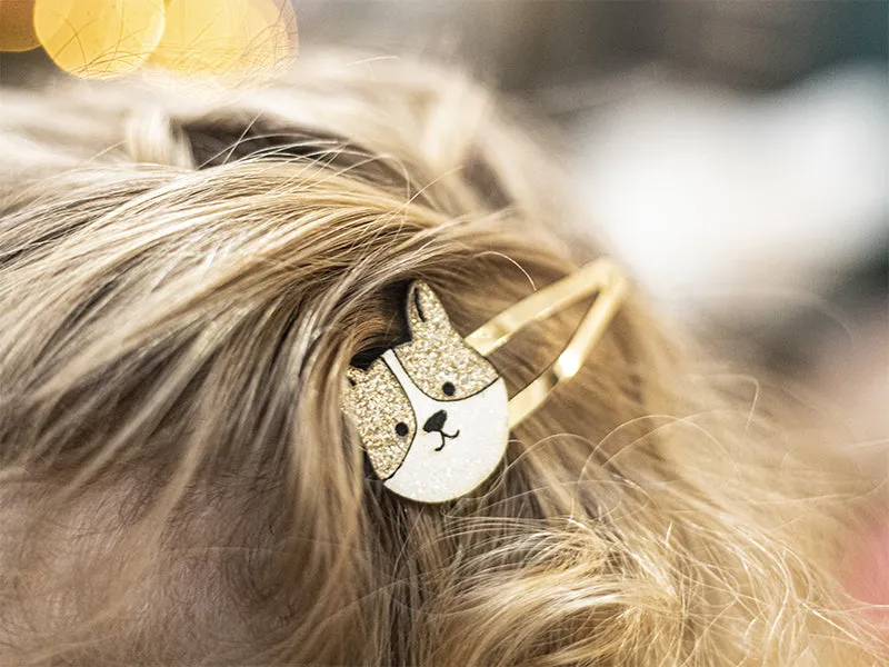 La Petite Epicerie Hond Kat haarspeldjes glitter set 2 stuks