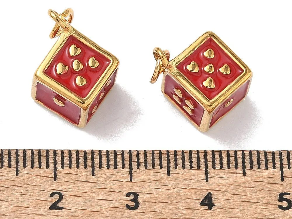 La Petite Epicerie dobbelsteen bedel rood goud roestvrij staal