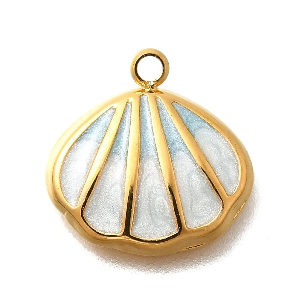 La Petite Epicerie schelp bedel lichtblauw emaille rvs goud per stuk