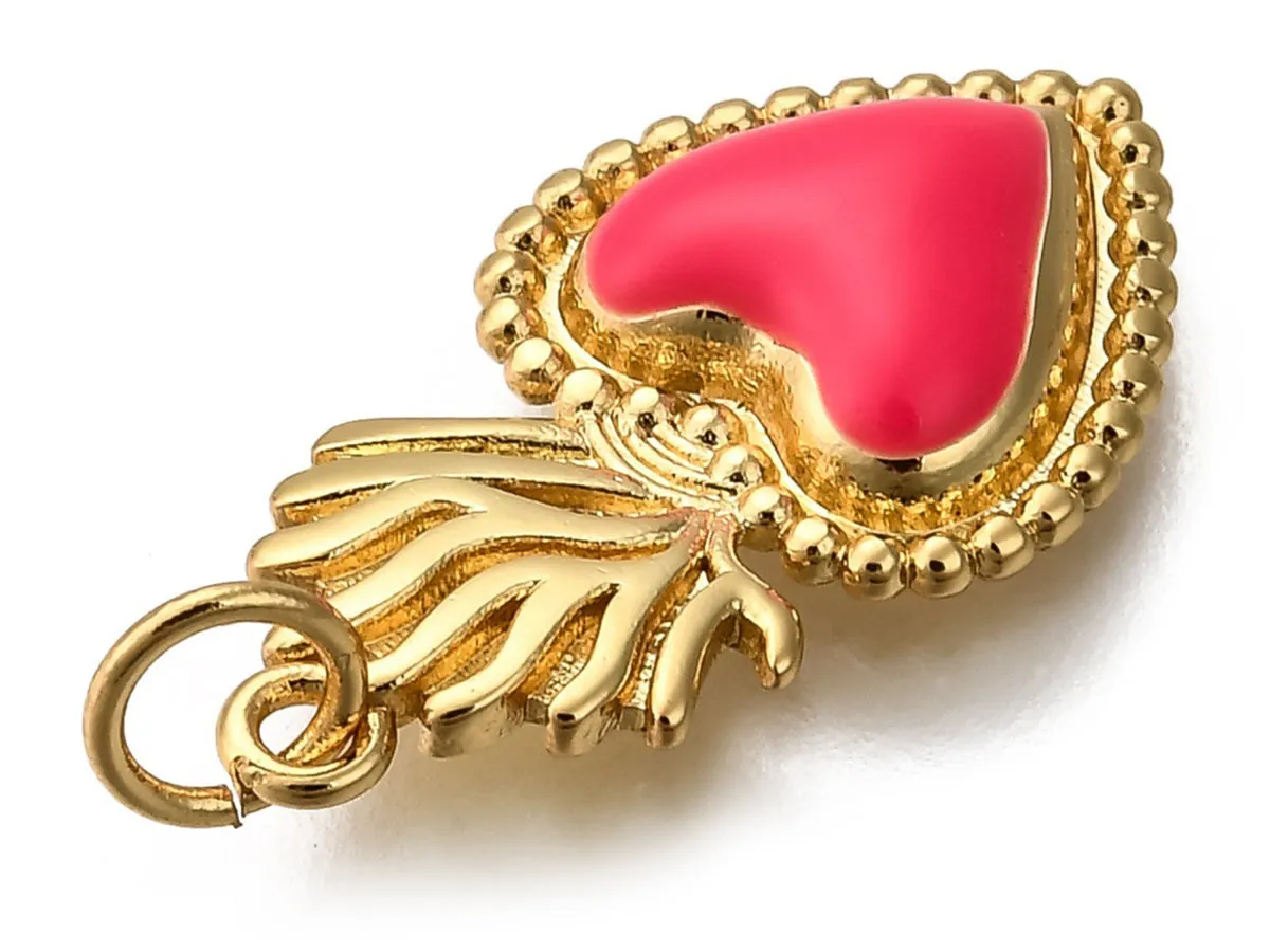 La Petite Epicerie hart bedel emaille messing goud roze per stuk 2,2 cm