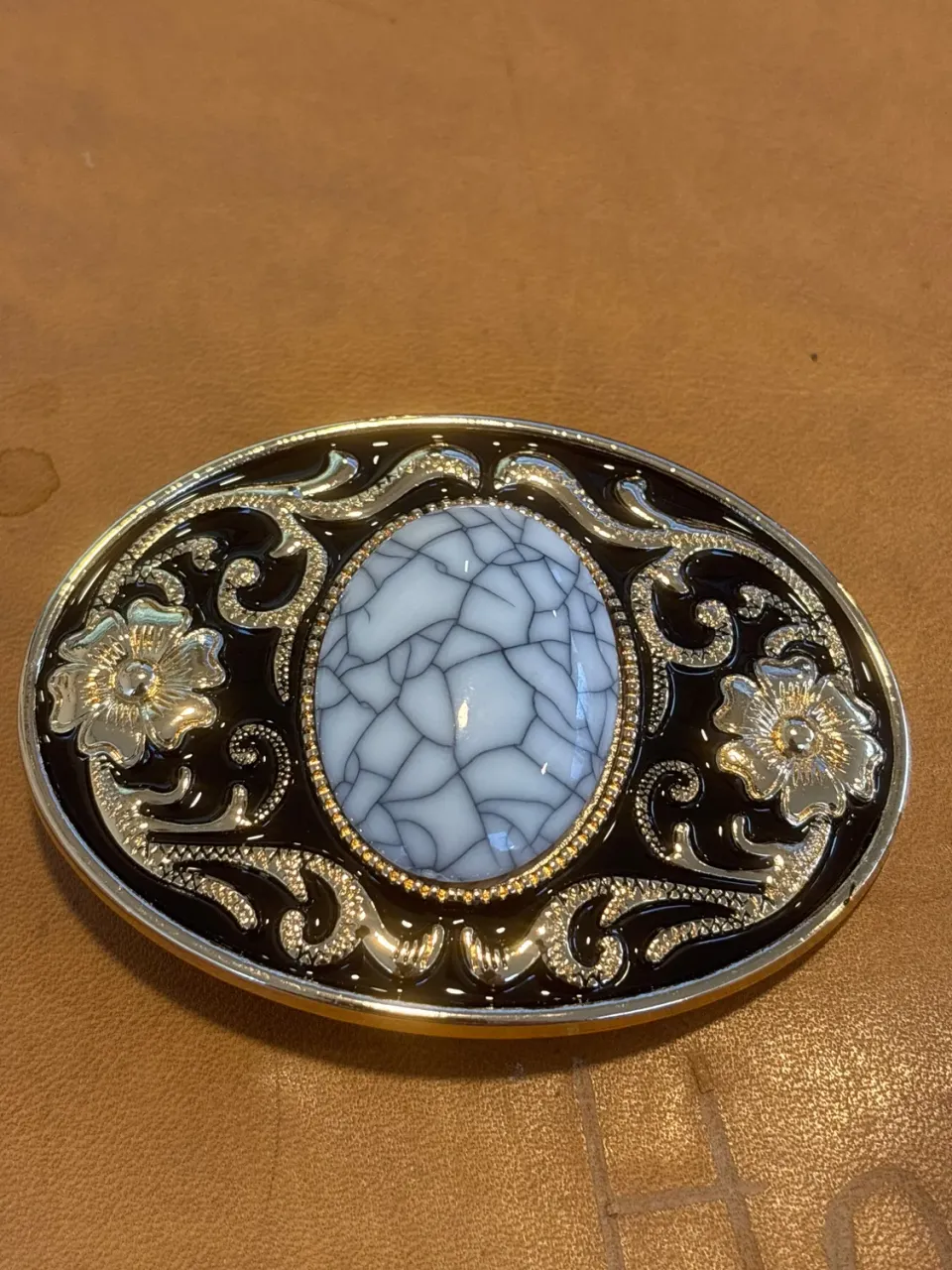 Leather House Gold Buckle 3.5cm riemgesp goud met steen