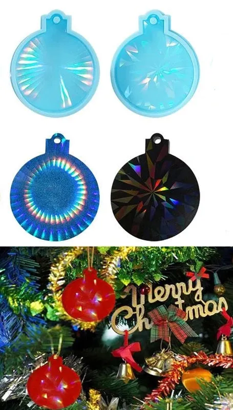 Bijounique Kerstbal holografische siliconenmal per stuk