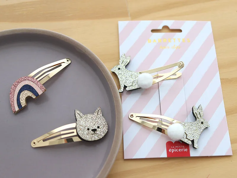 La Petite Epicerie haarspeldjes konijn glitter 2 stuks