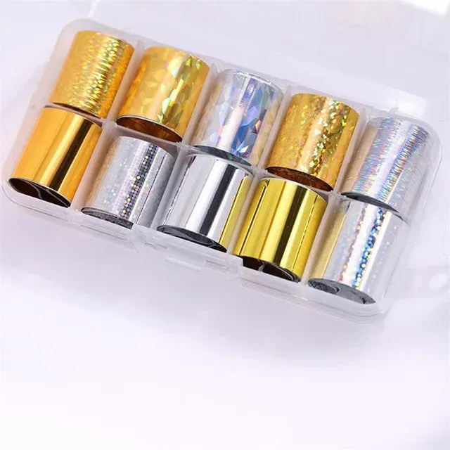 Bijounique folie holografisch goud-zilver 10 rolletjes voor giethars