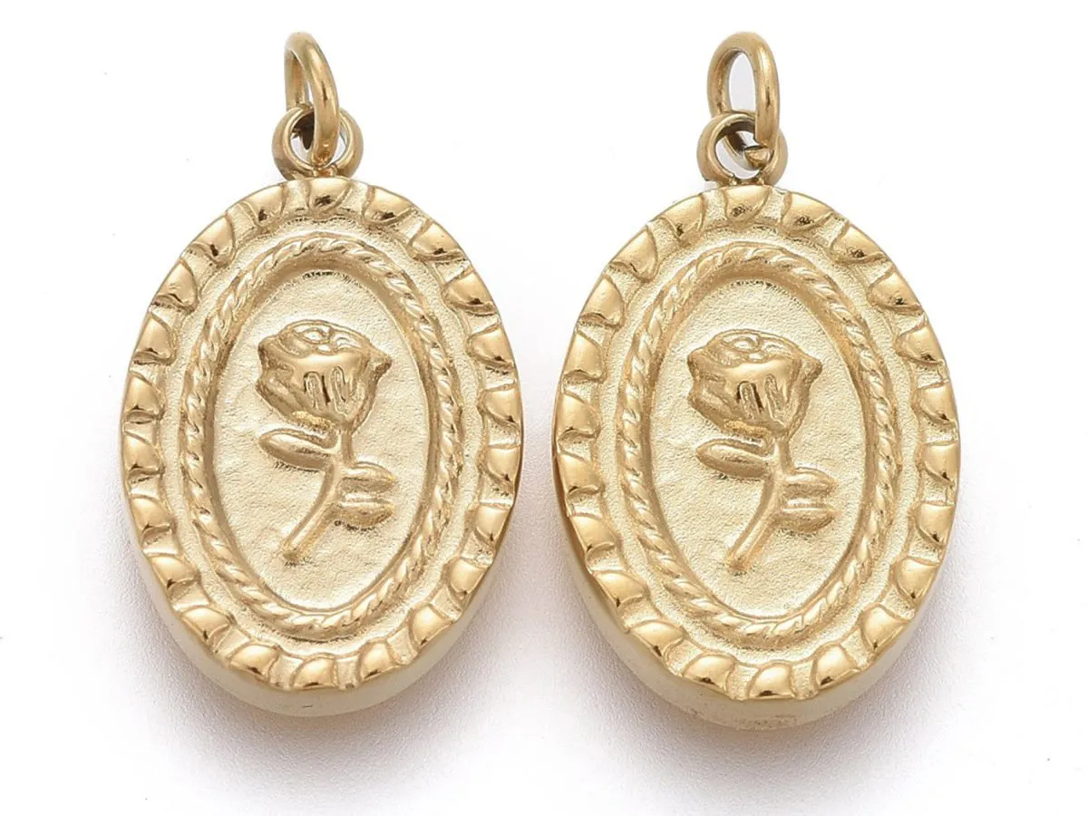 La Petite Epicerie ovaal bedel roos RVS goud 13 mm