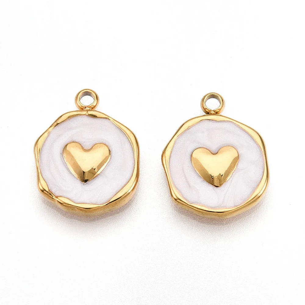 La Petite Epicerie hart hanger wit emaille goud 16 mm per stuk