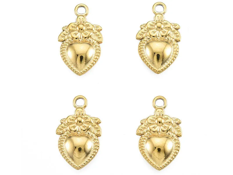 La Petite Epicerie Ex Voto hanger hart bloem verguld 21mm