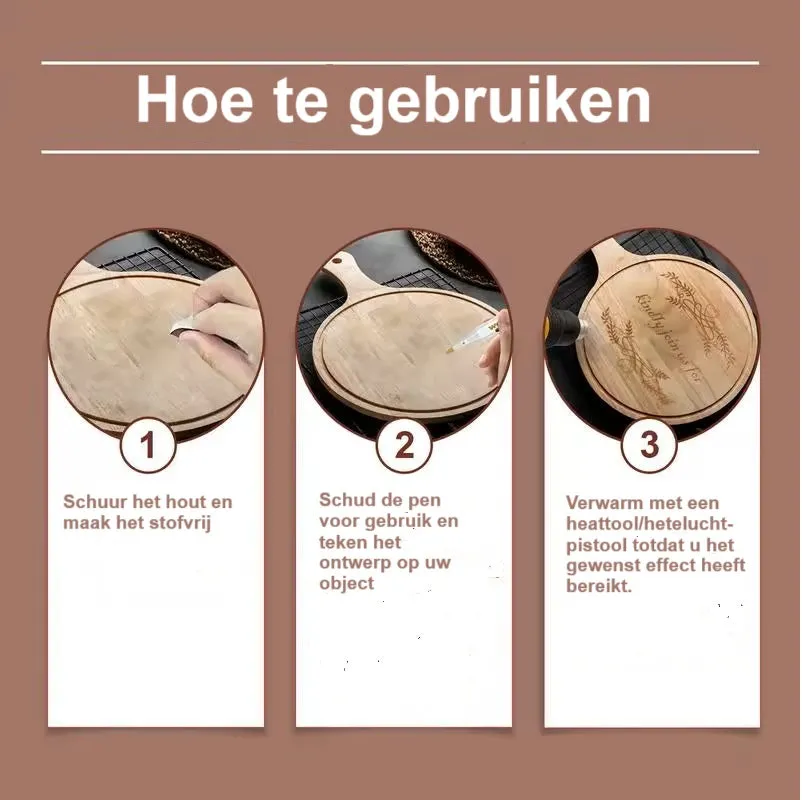 Bijounique Woodburning Marker set houtbrand 3 stuks