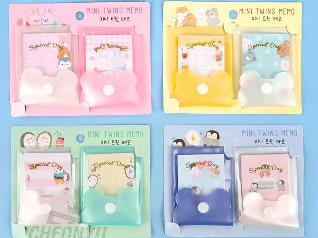 Twins mini memoblok blauw wit set van 2