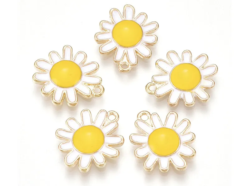 La Petite Epicerie bloem bedel 17x14 mm geel-wit emaille
