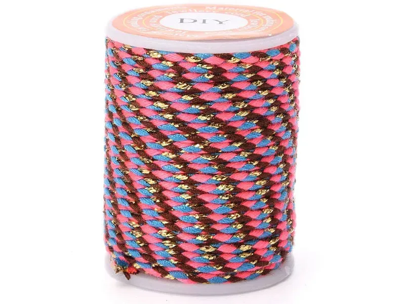 La Petite Epicerie katoenen koord 4 m bruin-roze-blauw-goud