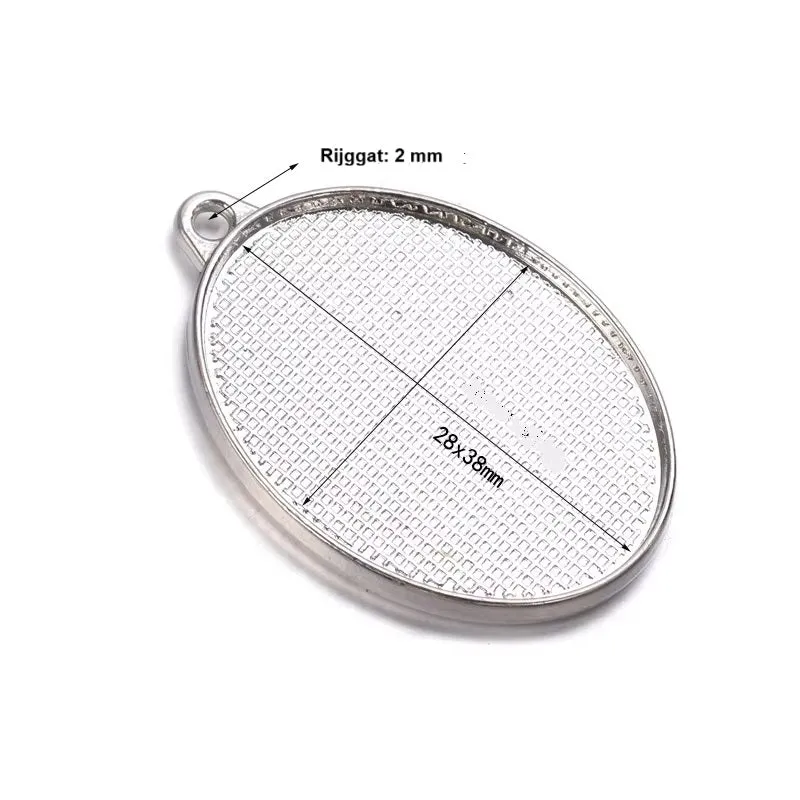 Bijounique Dubbelzijdige Hanger Ovaal hanger rhodium per stuk