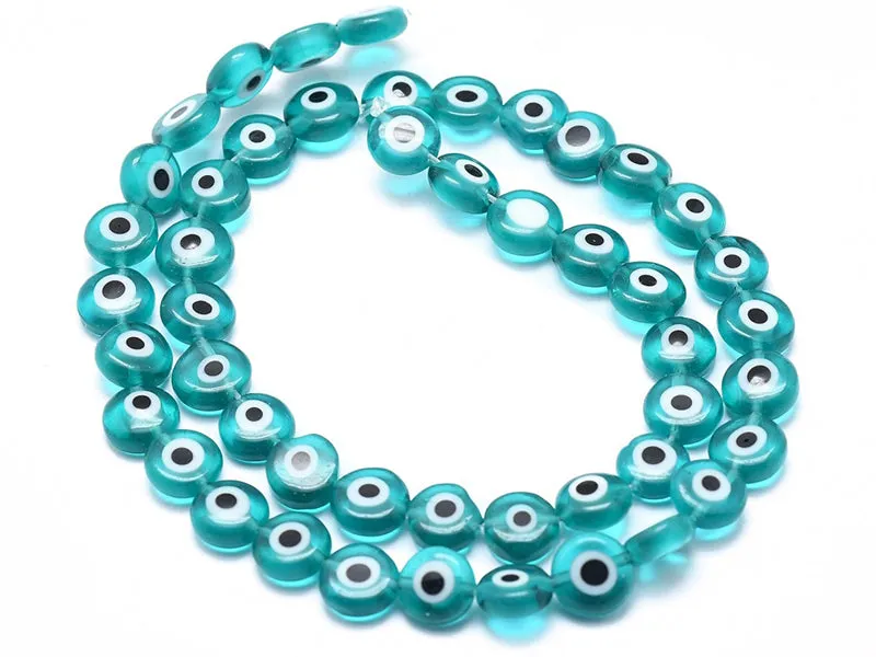 La Petite Epicerie boos oog glaskralen turquoise 6x3 mm 20 stuks