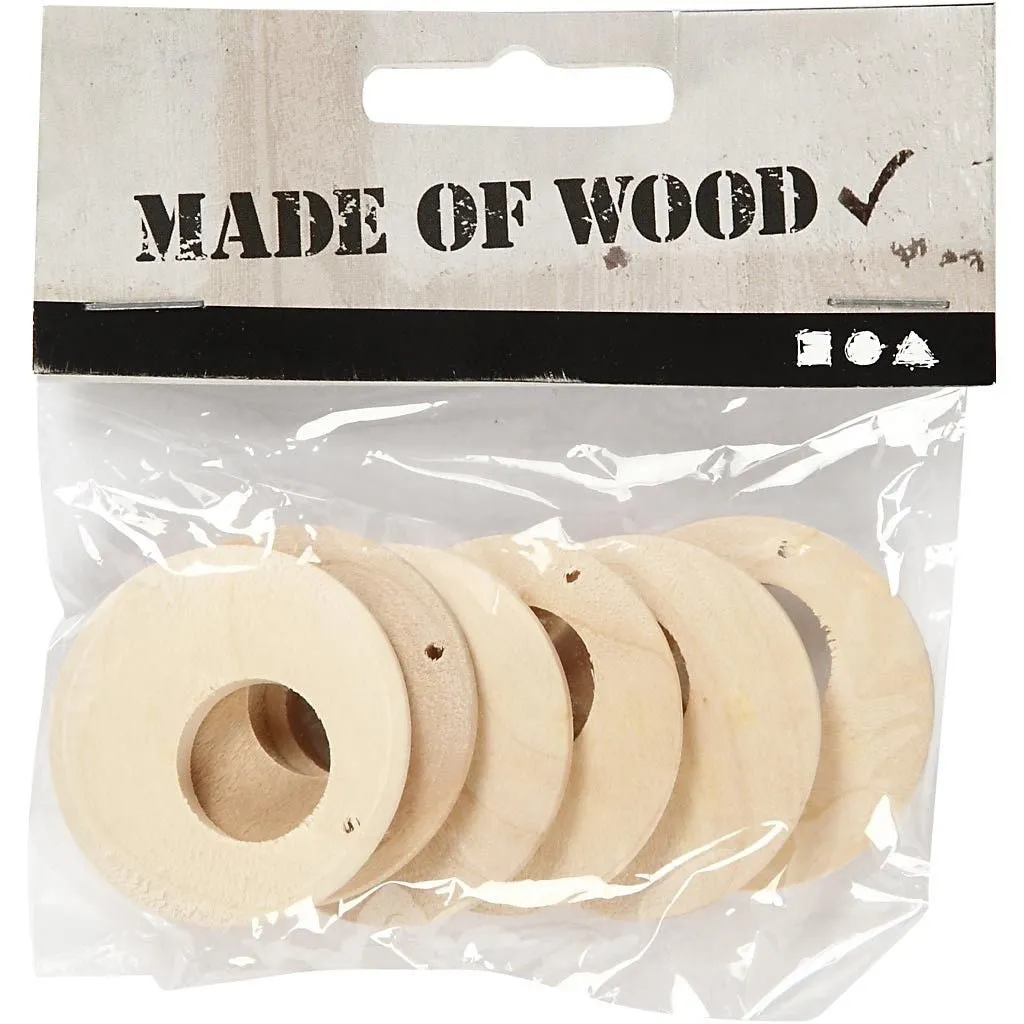 Bijounique schijf rond houten oorbelhanger 40 mm zakje 6 stuks