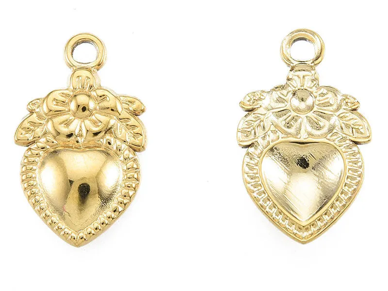La Petite Epicerie Ex Voto hanger hart bloem verguld 21mm