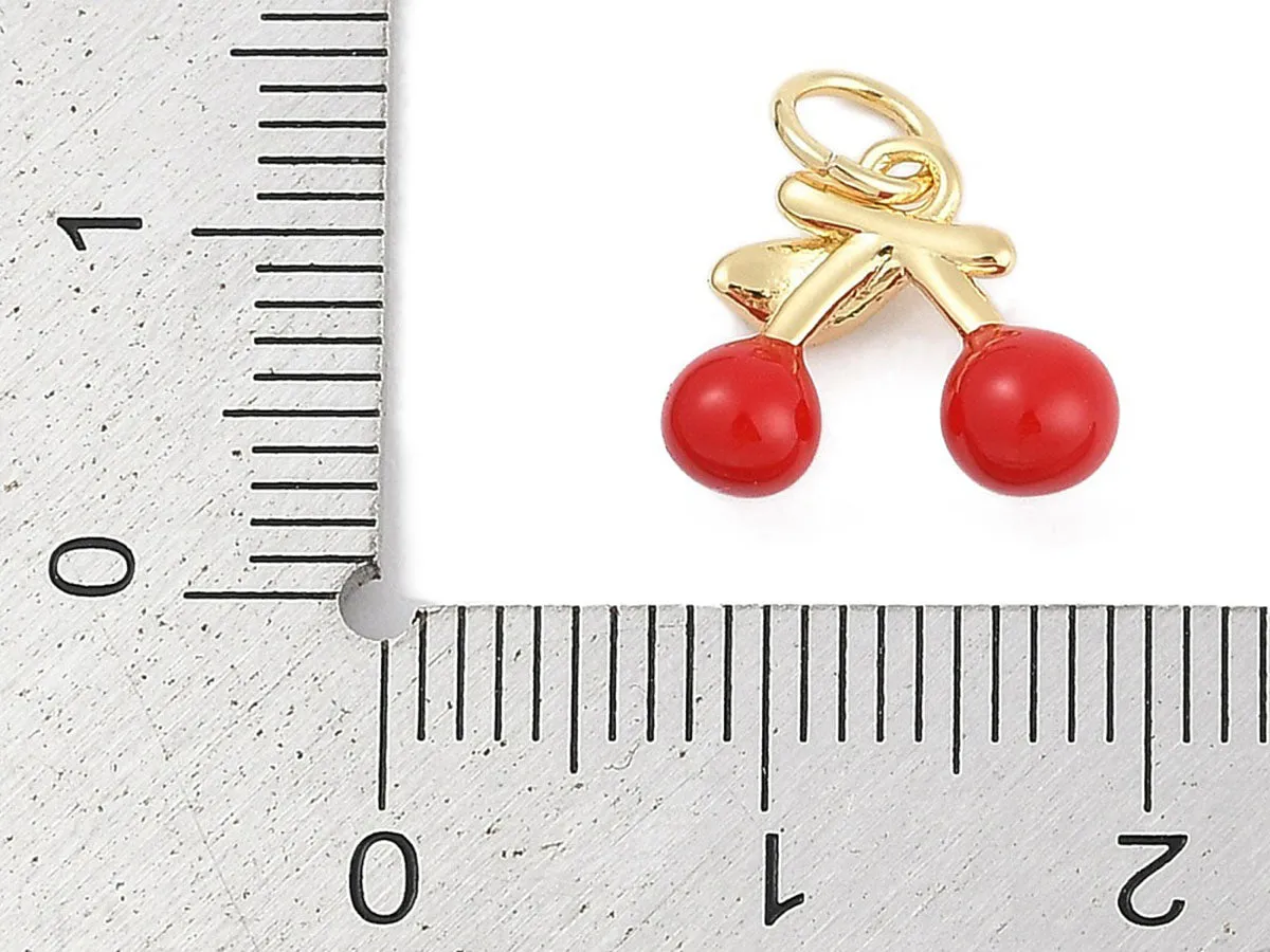 La Petite Epicerie kersen bedel rood emaille verguld