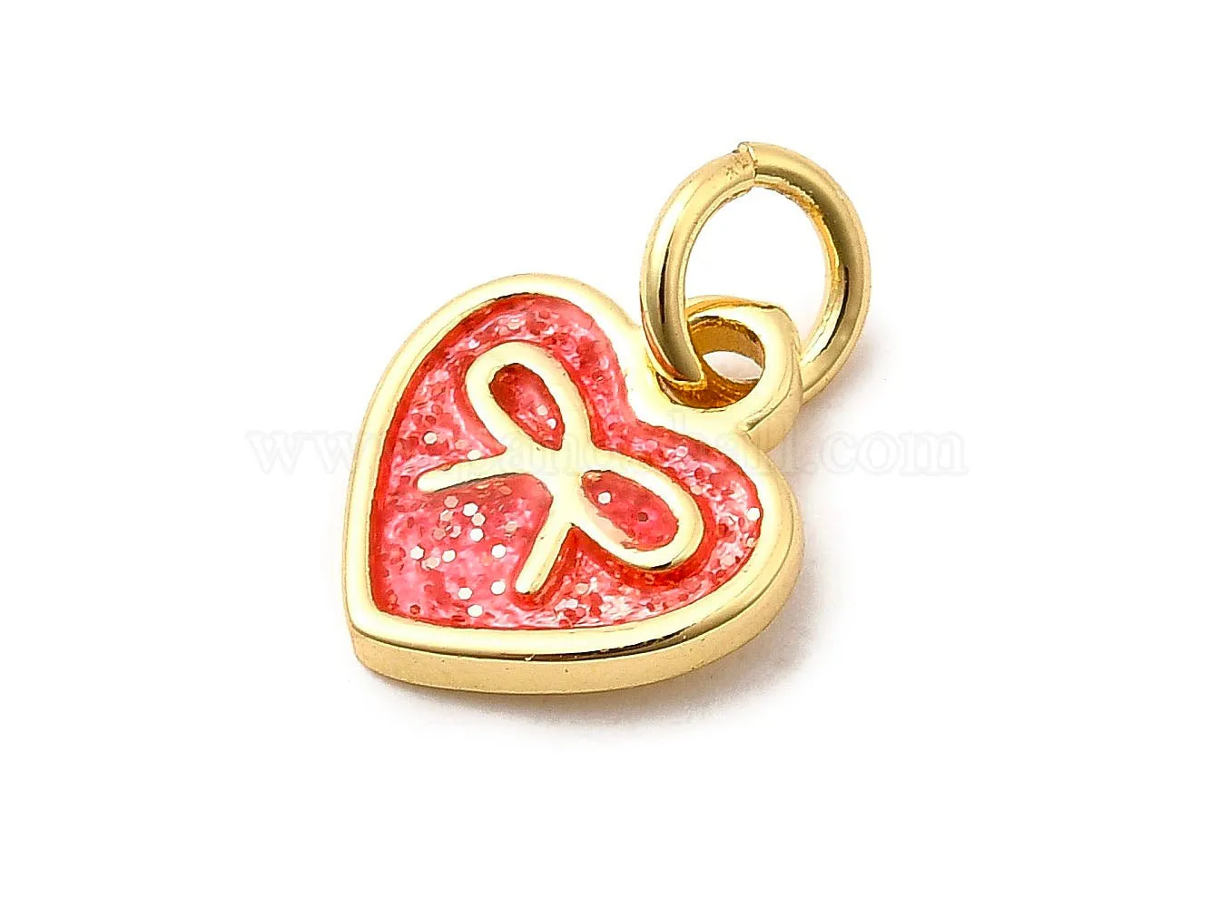 La Petite Epicerie hart bedel strik rood emaille goud 10,5 mm