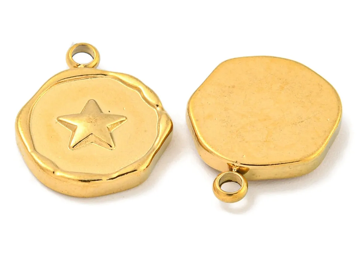 La Petite Epicerie hanger rond ster rvs goud 16 mm per stuk