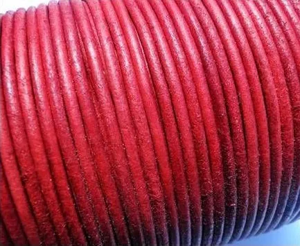 Bijounique Leerveter vintage rond 2 mm per meter rood