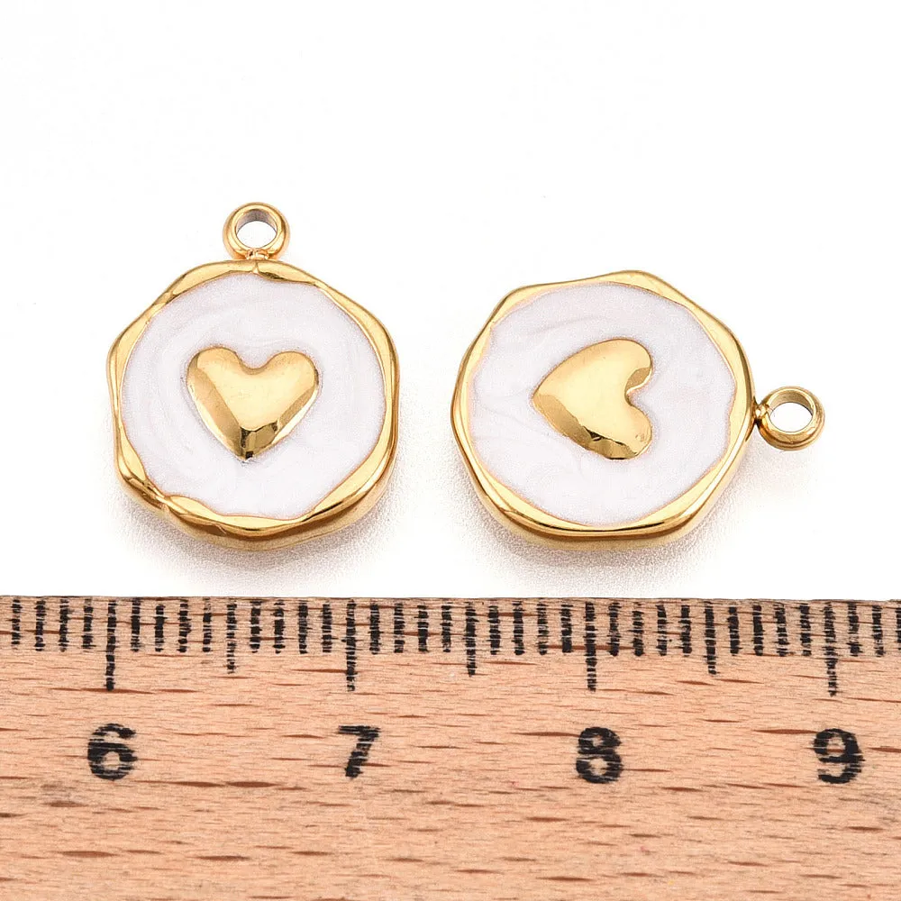 La Petite Epicerie hart hanger wit emaille goud 16 mm per stuk