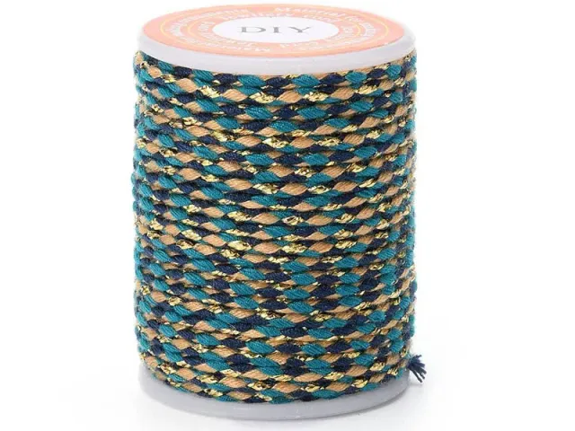 La Petite Epicerie gevlochten katoenen koord 4 m zwart blauw beige goud