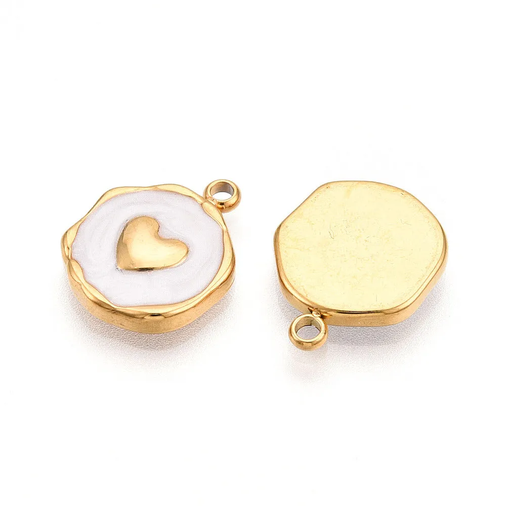 La Petite Epicerie hart hanger wit emaille goud 16 mm per stuk
