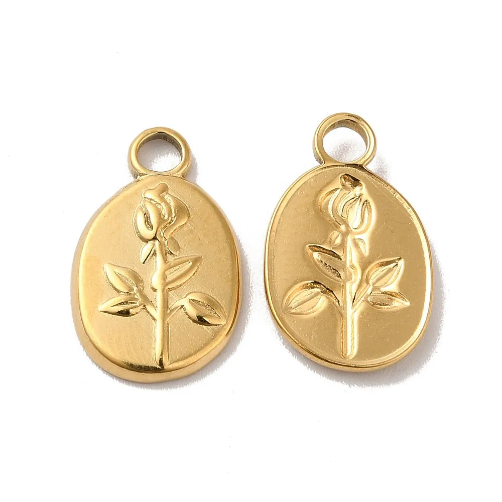 La Petite Epicerie ovale hanger bloem goud RVS 17 mm