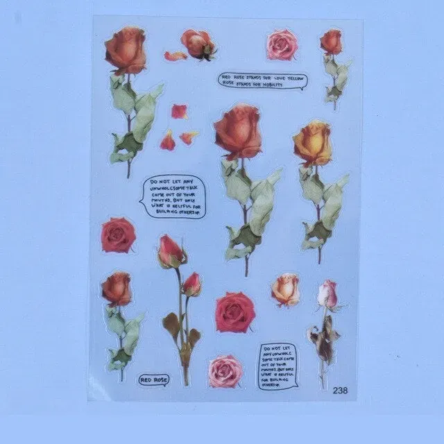 Bijounique Rozen stickers vel 18 stuks plastic