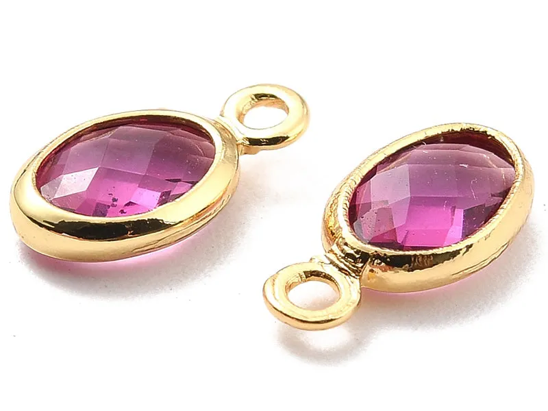La Petite Epicerie ovale hanger glas fuchsia 9 mm goud