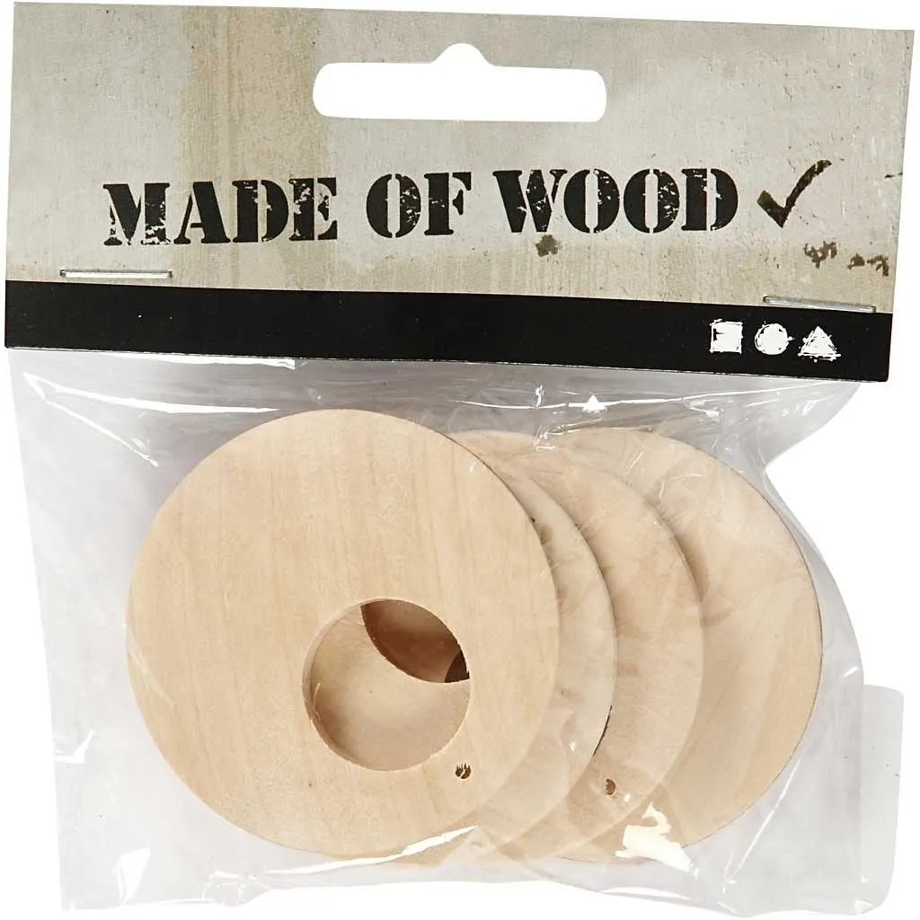 Bijounique schijf rond houten oorbelhanger 40 mm zakje 6 stuks