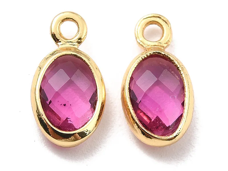 La Petite Epicerie ovale hanger glas fuchsia 9 mm goud