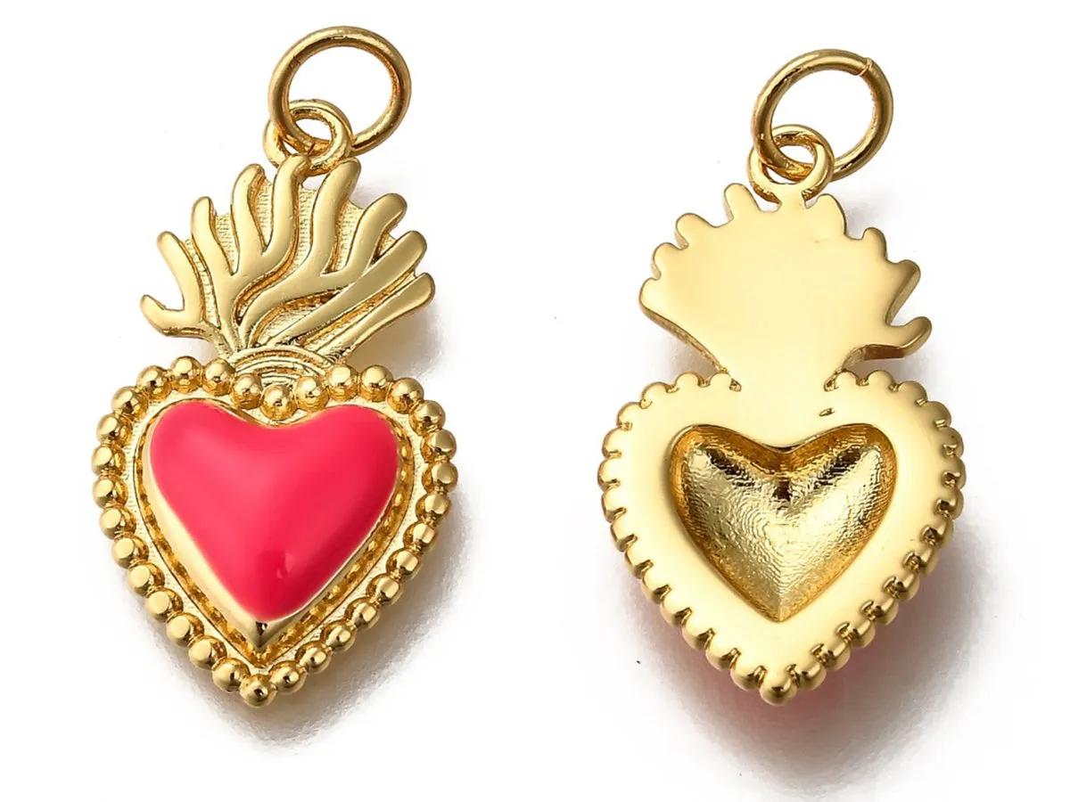 La Petite Epicerie hart bedel emaille messing goud roze per stuk 2,2 cm
