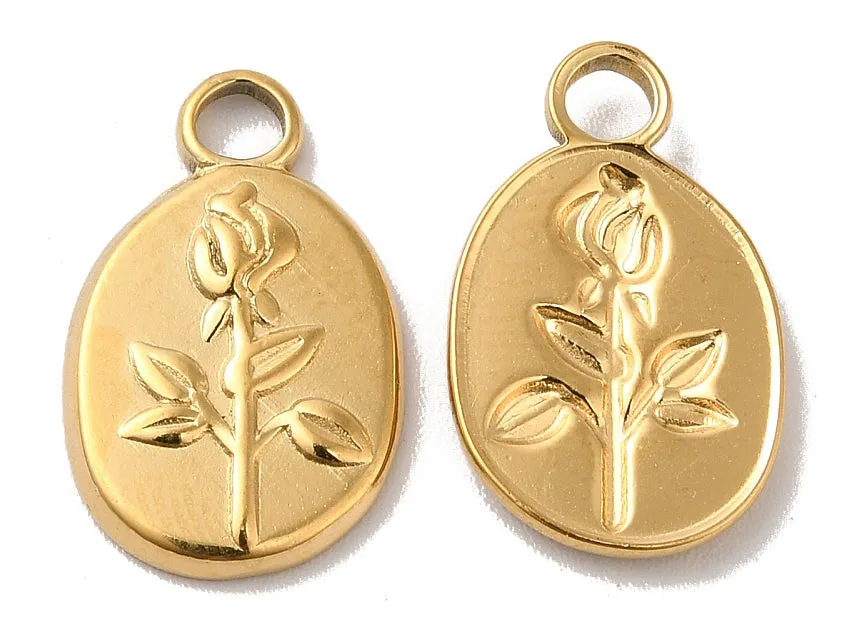 La Petite Epicerie ovale hanger bloem goud RVS 17 mm