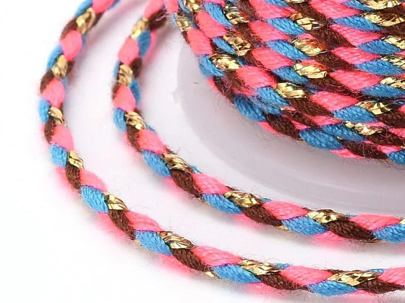 La Petite Epicerie katoenen koord 4 m bruin-roze-blauw-goud