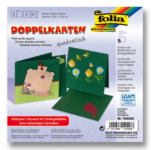 LTC-Leiden dubbele wenskaarten vierkant kerstgroen 5 stuks