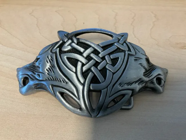Leather House Wolf Head riemgesp 6,5x11,5cm zilver