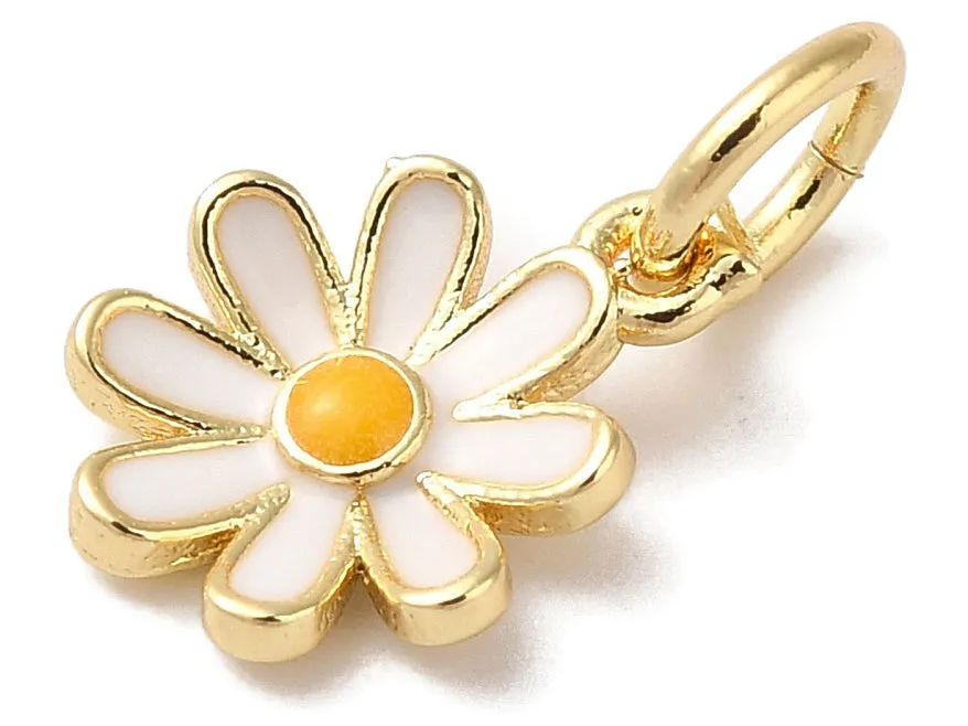 La Petite Epicerie bloem bedel wit goud 10 mm emaille