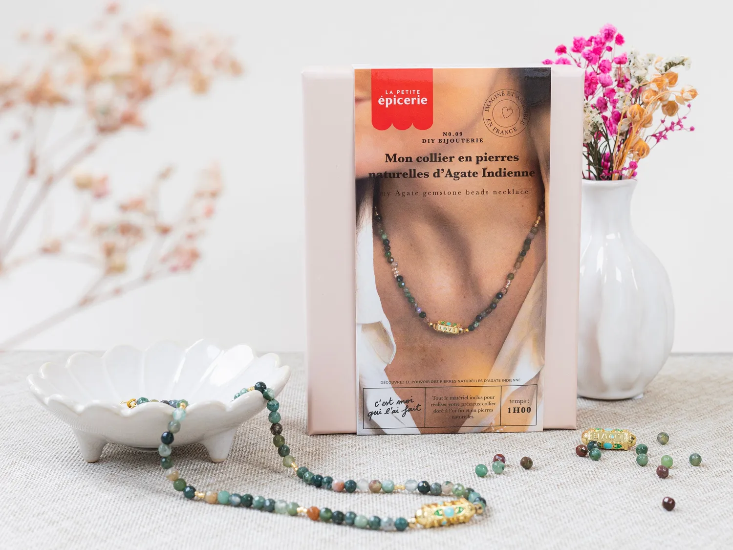 La Petite Epicerie Mon collier agate ketting set groen natuursteen
