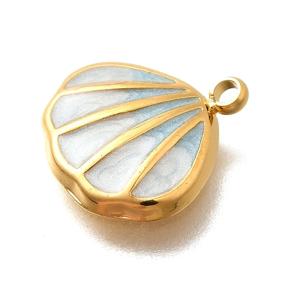 La Petite Epicerie schelp bedel lichtblauw emaille rvs goud per stuk