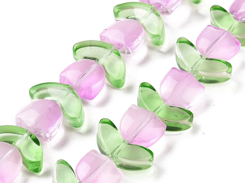 La Petite Epicerie tulp glaskralen roze 15 mm 14 stuks