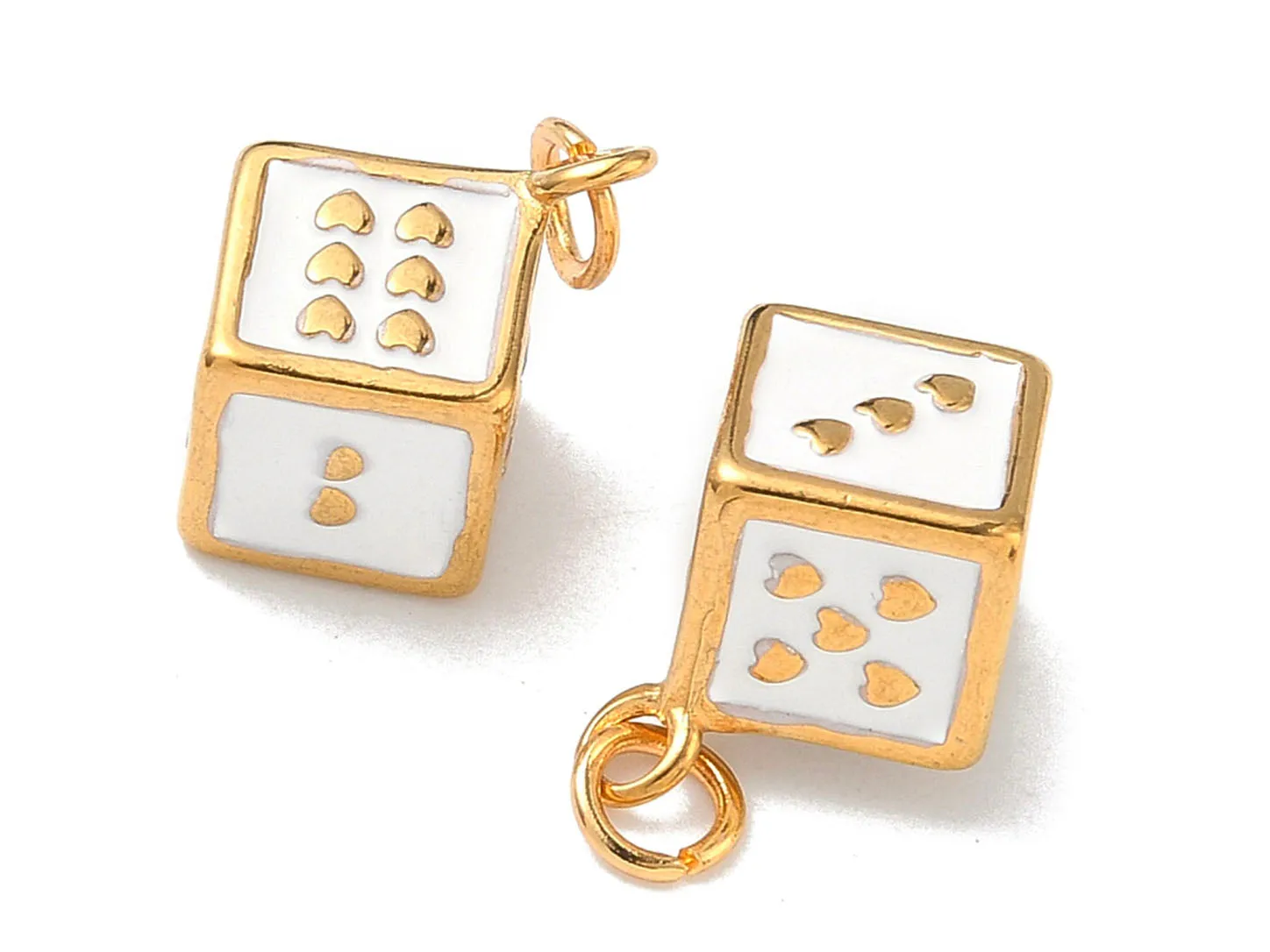 La Petite Epicerie Dobbelsteen bedel wit goud 17 mm per stuk