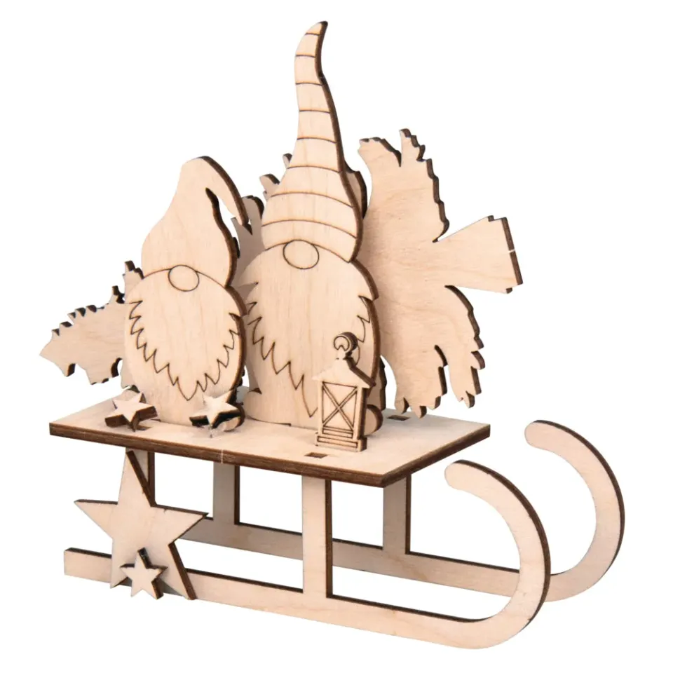 Rayher Gnomes op de slee bouwplaat hout 11,5 cm naturel
