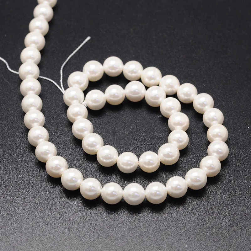 Parelkralen rond wit 6 mm schelp 20 stuks