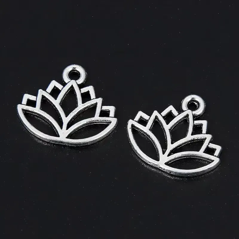 Bijounique Lotus charm bedel zilver 15x17 mm 5 stuks
