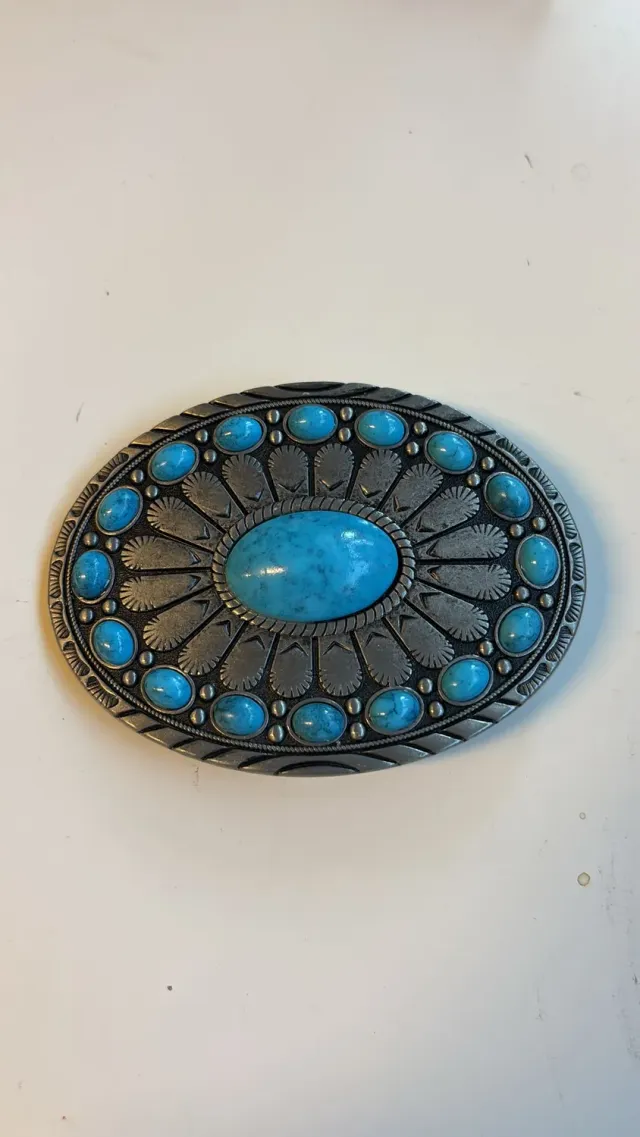 Leather House Southwestern Turquoise riemgesp antiek zilver 40 mm