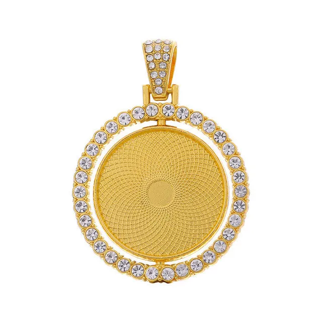 Bijounique Dubbelzijdige hanger rond stras zilver goud