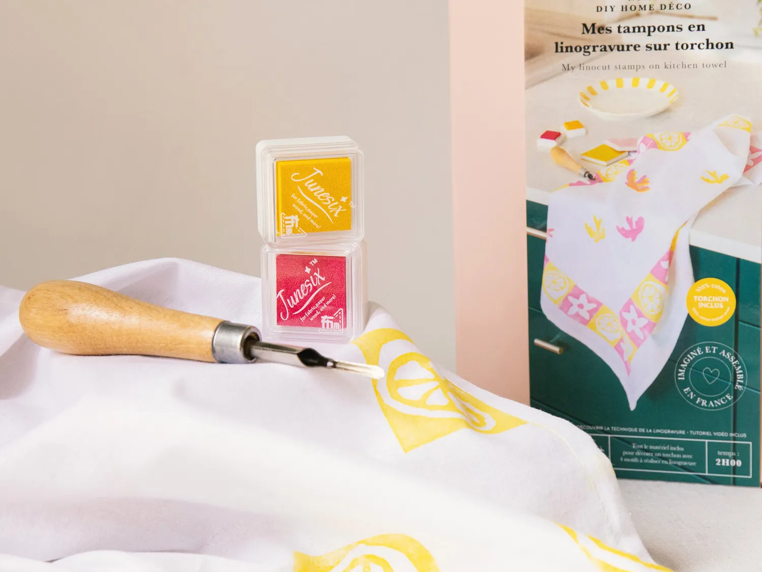 La Petite Epicerie linogravure kit stempels theedoek DIY